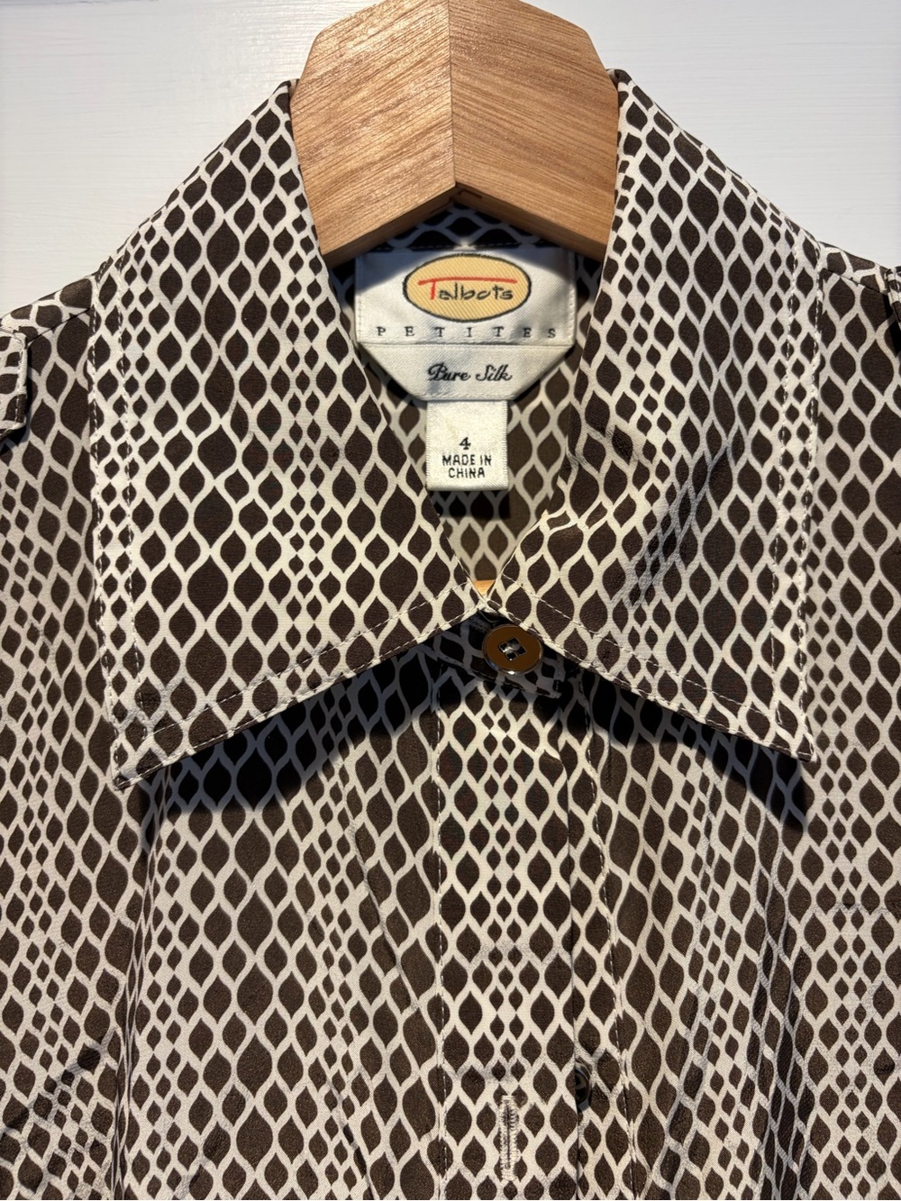 Talbots Brown & Cream Silk Geometric Button-Up Blouse